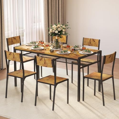 Gizoon Dining Table Set for 6 with Chairs, 7-Piece Kitchen Table Set for Small Space, Apartment, Kitchen, Dining Room, Space-Saving Gizoon