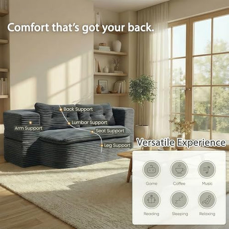 78.7-inch Folding futon Sofa Bed, Full-Size Convertible Sleeper couch Bed, Memory Sponge Double settee with Comfortable Mattress, Suitable for Living Room and Guest Room (dark gray, 78.7 inches) CouCouchmans