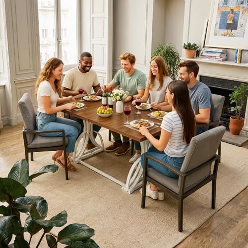 YITAHOME 70.3 Inch Modern Minimalist Dining Table for 6-8, Sturdy Wooden Table with Geometric White Metal Legs, for Dining Room, Kitchen, Conference Room YITAHOME