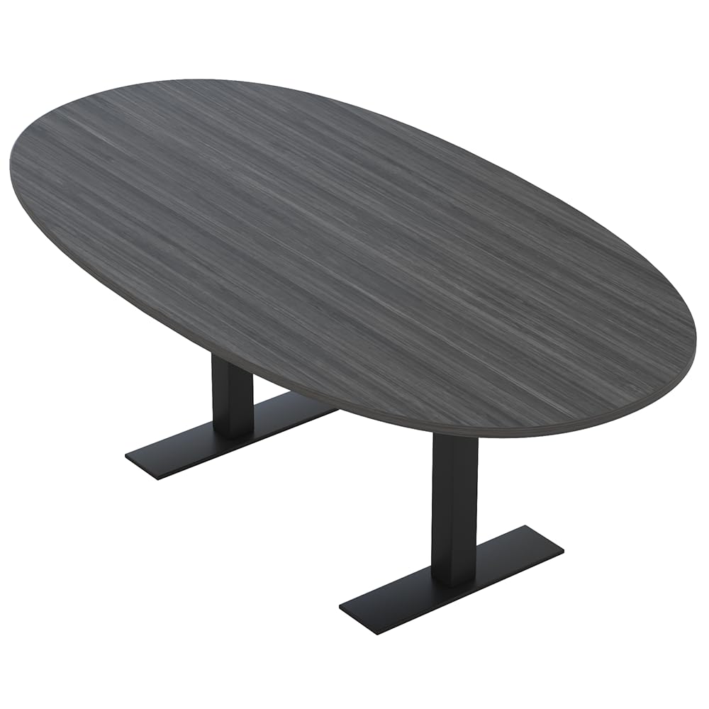 SKUTCHI DESIGNS INC. 6 Person Conference Table with Metal T-Bases | Oval Boat Shape| Harmony Series | 7-Foot Table | Asian Night with Matte Black Base SKUTCHI DESIGNS INC.