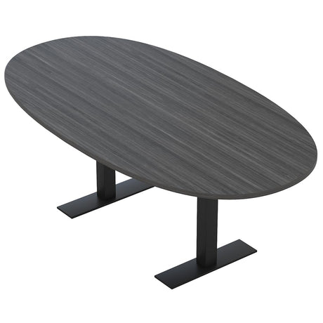 SKUTCHI DESIGNS INC. 6 Person Conference Table with Metal T-Bases | Oval Boat Shape| Harmony Series | 7-Foot Table | Asian Night with Matte Black Base SKUTCHI DESIGNS INC.