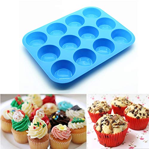 JEWOSTER 12 Cups Silicone Muffin Pan 2 Pack - Silicone Cupcake Pan Nonstick Silicone Molds Great for Making Muffin Cakes,Bread, Tart - BPA Free Baking Accessory JEWOSTER