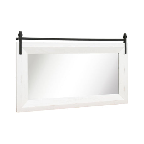 Farmhouse Mirror, 40"×25" Decorative Mirror Farmhouse Bathroom Mirror White Mirror Barn Door Mirror, Entryway Mirror Decorative Wall Mirror Wooden Mirror with Metal Bracket in Barnwood Style (40"x25") ALBAD