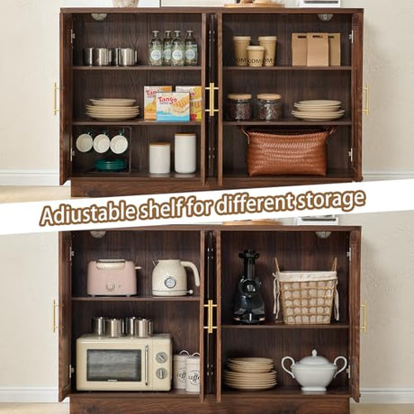 Okvnbjk Modern Sideboard Buffet Cabinet with Storage — Fluted Coffee Bar Cabinet with 4 Doors & Adjustable Shelves for Kitchen, Dining Room, Living Room & Hallway Okvnbjk