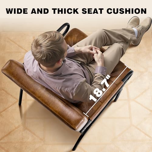 Modern Leather Accent Chair, Mid-Century Reading Chairs for Adults Comfy Lounge Armchair with Thick Cushion Metal Frame, 300lbs Capacity, Living Room/Waiting Room/Bedroom/Office, Brown Furnicomfy