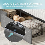 LIKIMIO Twin Bed Frame with 2 Storage Drawers, Charging Station & LED Lights, Upholstered Platform Twin Bed with Storage Headboard, Strong Wooden Slats, No Box Spring Needed, Easy Assembly, Grey LIKIMIO