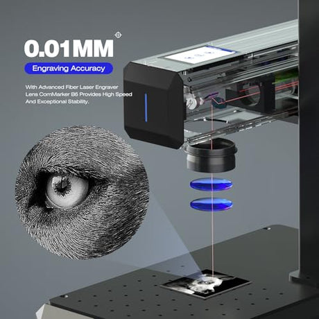 ComMarker B6 30W Fiber Engraver, Auto Focus Screen, Portable Laser Engraver, Color Marking, 150mm x 150mm, Lightburn Compatible, Laser for Metal, Plastic, Jewelry ComMarker