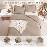 QSH 3PCs Light Taupe Ruffled Comforter Set Queen Size,Shabby Boho Chic Bedding Comforter Sets Queen, Ultra Soft Farmhouse Lightweight Microfiber Inner Fill Bed Comforter Set QSH