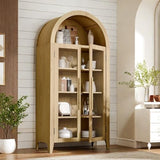 TRUNBACK 63" Arched Display Cabinet with Glass Doors, 5-Tier Curio Cabinet for Living Room, Adjustable Shelves for Dining Room & Home Office, Oak TRUNBACK