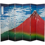 Red Lantern 6 ft. Tall Double Sided Hokusai Room Divider - Great Wave/Red Fuji 6 Panel Freestanding Folding Privacy Screen Partition and Separator for Modern and Contemporary Bedroom Home Office Dorm Red Lantern