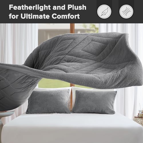 Comfort Spaces Queen Comforter Set Reversible Feather-Soft Plush Comforters for Queen Size Bed All Season Lightweight Shearling Fleece Sherpa Comforter Queen Size Bed Set, Full/Queen, Grey 3 Piece Comfort Spaces