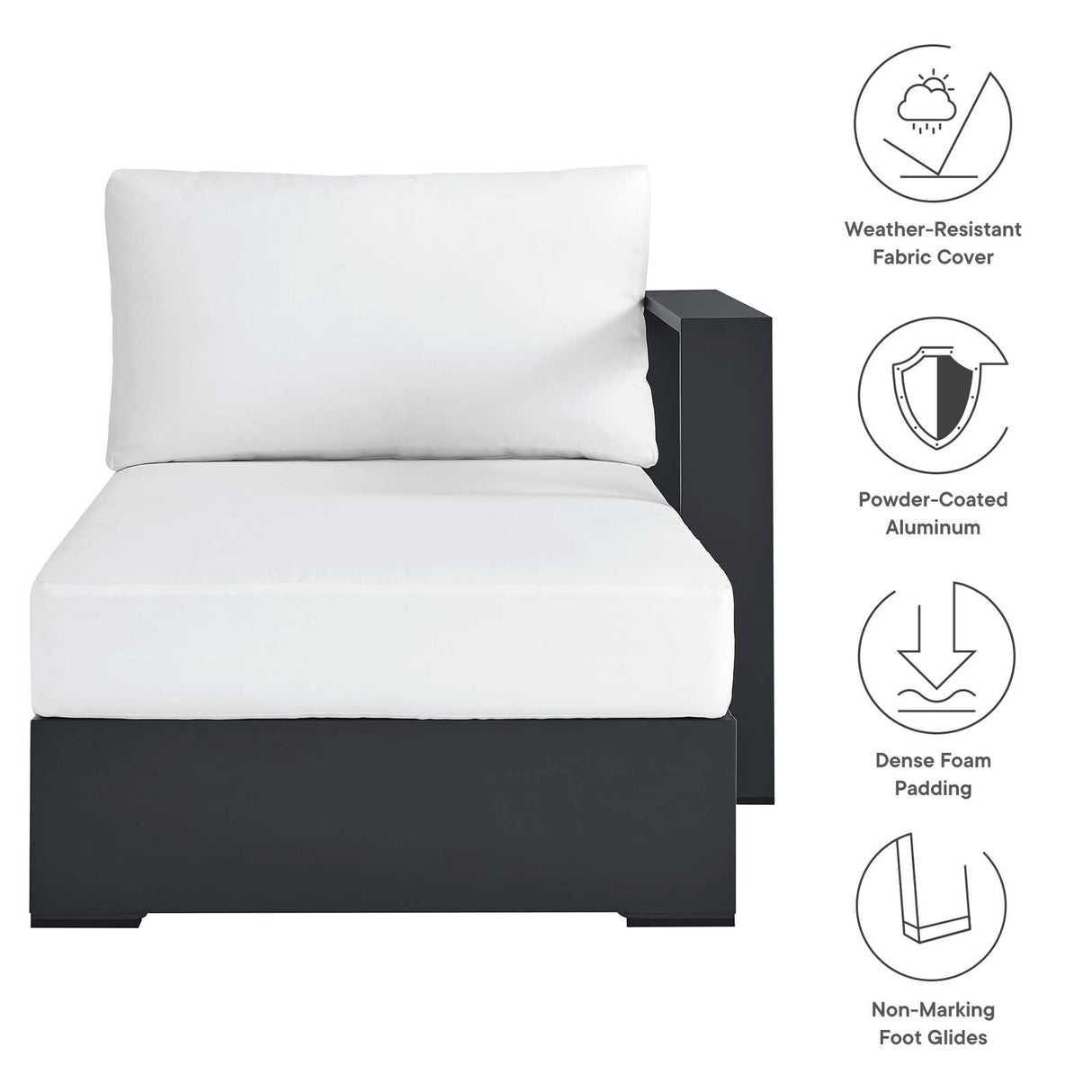 Modway Tahoe Powder-Coated Aluminum Outdoor Chaise Lounge in Gray White with Weather-Resistant Cushions, Modular Right-Facing Patio Lounger for Pool Furniture or Sectional Sofa Set Modway