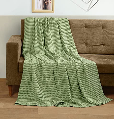 Utopia Bedding Sage Green 100% Cotton Waffle Blanket 300 GSM [King - 90x108 Inch] Soft Lightweight Breathable Bed Blanket for All Season Utopia Bedding