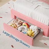 IDEALHOUSE Twin Bed Frame with LED Headboard and Under-Bed Drawer, Metal Upholstered Platform Bed with LED Light for Kids, Girls, Lamb Fleece Fabric, Wooden Slats Support, No Box Spring Needed, Pink IDEALHOUSE