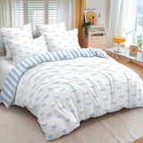 Sedefen Bow Comforter Set Twin Size Blue Striped Bedding Set Kids Girls Stripe Princess Style Bowknot Heart Reversible Soft Lightweight Comforter 2 Pieces (1 Comforter, 1 Pillowcase) Sedefen