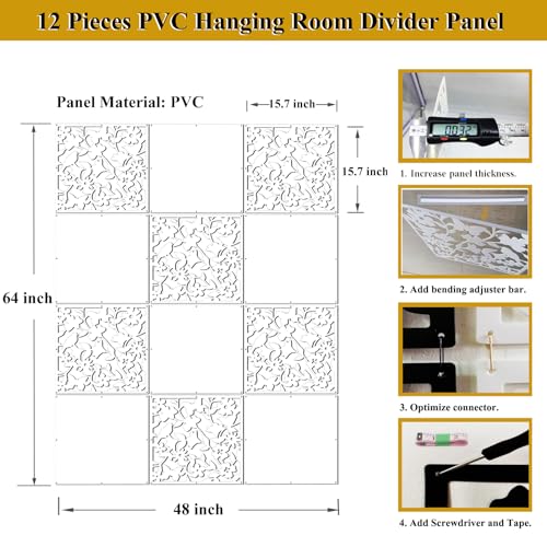 Lchen Hanging Room Divider Panel, 12 Pieces White Screen Panels Solid Board Cut Room Partition Home Decoration(Mixed,15.7"x15.7"x0.03") Lchen