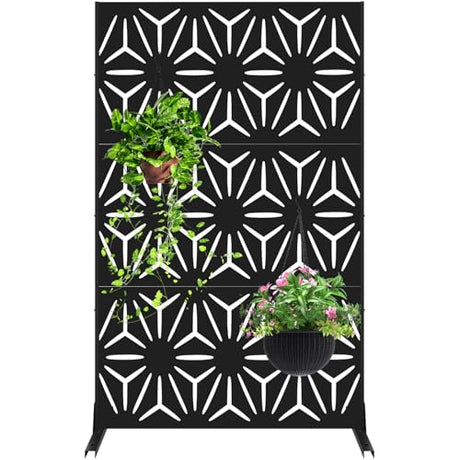 Meyoppm 72" H×48" W Metal Privacy Screen, Outdoor Indoor Privacy Screens with Stand Panels, Free Standing Decorative Privacy Screen for Patio Meyoppm