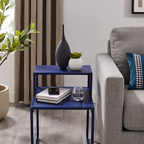 Walker Edison Modern Metal and Wood Tiered Side Table, 16 Inch, Blue - WoodArtSupply