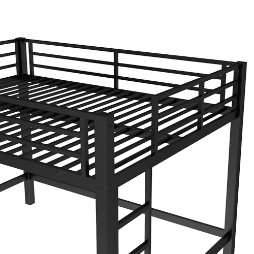 Bellemave Loft Bed Queen Size, Heavy Duty Loft Bed Frame with 2 Build in Ladder and Full Length Guardrail, Easy Assemble, Noise Free Design, No Box Spring Needed, Black Bellemave