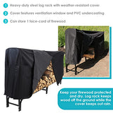 Sunnydaze Outdoor Firewood Log Rack and Cover Combo Set - Black Powder-Coated Steel and PVC - Black Fabric - 8-Foot Sunnydaze