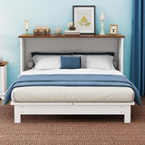 Harper & Bright Designs Full Size Murphy Bed, Wooden Full Murphy Bed Frame with Charging Station and Large Storage Drawer for Home Office/Small Room, White+Walnut Harper & Bright Designs