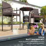 Outsunny 3 Pieces Rattan Wicker Bar Set with Ice Buckets, Patio Furniture with 1 Bar Table and 2 Bar Stools for Poolside, Backyard, Porches, Dark Brown Outsunny