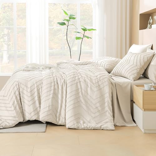 Litanika Full Size Comforter Set with Sheets Beige - 7 Pieces Bed in a Bag Full Boho Tufted Complete Bedding Sets with Comforter, Sheets, Pillowcases & Shams Litanika