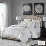 Madison Park Signature Glam Cozy Comforter Set - All Season Bedding Combo Filled Insert and Removable Duvet Cover, Shams, Decorative Pillows, Metallic White King(110"x96") 10 Piece Madison Park