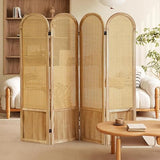 Asnefeli Room Divider 4 Panel Folding Privacy Screen for Bedroom Home Office Separation, Freestanding Wood Partition Wall, 5.6 Ft Natural Rattan Decor Asnefeli