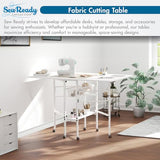 Sew Ready Folding Sewing Craft Table with Storage, Adjustable Height Cutting Desk with Drawers and Wheels for Quilting, Fabric, and Hobby Room, White Sew Ready