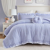 Intelligent Design Rowena Full Comforter Set – Blue Gingham Ruffled Bedding, Vintage Farmhouse Style, Reversible All Season 4-Piece Bedding Set, Full/Queen, Gift for Her Intelligent Design