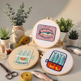 Mindsoft 3 Sets Sardine Embroidery Kit with Embroidery Hoop Easy Pattern Needlepoint Kit for Beginners and Adults Hand Crafts Needlepoint Set with Needles Thread and Instruction
