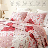 Whale Flotilla Patchwork Quilt Twin Size, Extra Soft Boho Floral Bedspreads for Bed Reversible Lightweight Twin Quilt Bedding Set Printed Coverlets with 1 Pillow Sham for All Seasons, Red Whale Flotilla