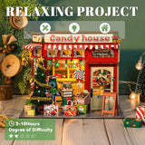 Flever DIY Miniature House Kit, Tiny Home Kit with LED Light, Mini House Build Craft Kits for Adults and Teens, Home Decor Creative Gift for Family/Friends (Christmas Candy House)