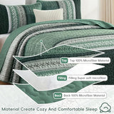 Menghomeus Quilt Queen Size, Green Patchwork Striped Quilt Set 3 Pieces, Soft Lightweight Bedspread Coverlet Bedding Set for All Season 96"x90" Menghomeus