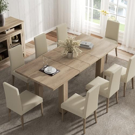 Halitaa Extendable Dining Room Table for 6-10 Person, 55'' to 78'' Rustic Expandable Rectangle Dining Table, Meeting for Small Kitchens, Dining Office Areas, Oak Halitaa