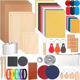 Dunzoom 127 Pcs Laser Material Kit Laser Cutting Engraving Materials Accessories Including Wood, Metal, PU Leather, Fabric, Glass, Rock, Rubber for Cutters Engraving Supplies Dunzoom
