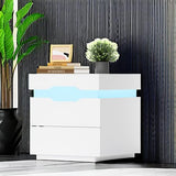 Furniwell LED Nightstand with Charging Station, End Table with Drawers, Night Stand Bedside Table with Sliding Top for Bedroom and Living Room, White Furniwell