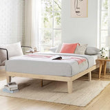 Mellow Naturalista Classic 12 Inch Solid Wood Platform Bed with Wooden Slats, Queen, White Wash Mellow