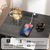 AMHANCIBLE Night Stand Set 2, LED Nightstand with Charging Station, End Side Tables with USB Port & Outlet, Bedside Table with Fabric Drawers for Bedroom Living Room, Dark Grey, HET053LDG AMHANCIBLE