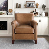 Lexicon 100% Top Grain Genuine Leather Chair, Leather Accent Chairs for Living Room, Solid Wood Frame, Rolled Armrest & Nailhead Trim, Comfy Reading for Bedroom, Office, Waiting Room, Brown Lexicon