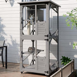 OFIKA Outdoor Catio Cat Enclosure with Waterproof Roof,Platforms,Upgraded Resting Box, 70.4’’cat Houses & Condos on Wheels for Outdoor Patio,Cat Window Box,Scratching Post（Grey0） OFIKA