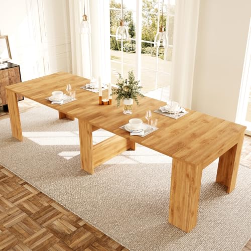 HIPIHOM 17.7"-118" Extendable Dining Table for 2-12 People, Extension Table with Extension Leaves Holder, Space-Saving Extra Long Folding Dining Table for Meeting, Dining Room(Oak Table Only) HIPIHOM