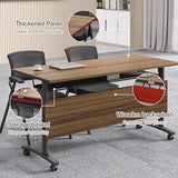 Conference Room Table, 14FT Large Folding Conference Table for 10-15 People, Training Tables with Caster Wheels, Business Style Wooden Meeting Table with Strong Metal Frame, Flip Top Table (6 PCS) bbyekctc