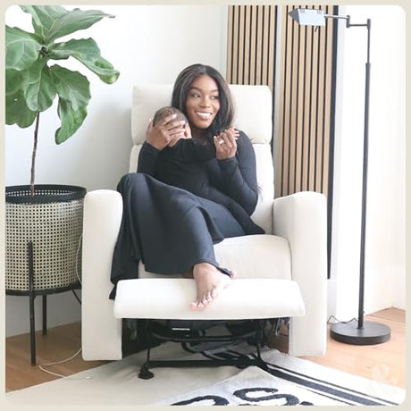 Nurture& The Glider Premium Power Recliner Nursery Glider Chair with Adjustable Head Support | Designed with a Thoughtful Combination of Function and Comfort | Built-in USB Charger (Ivory) Nurture&