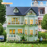 DIY Miniature House Kit, CUTEROOM Wooden Dollhouse Kit Mini House Making Kit with Furnitures, DIY Dollhouse Kit Birthday Gift for Women (Warm Manor)