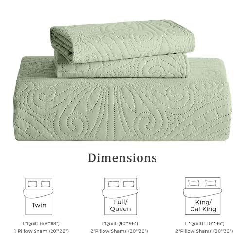 WURUIBO Twin Quilt Set Sage Green,Ultrasonic Embossed Bedspread, Lightweight Microfiber Coverlet, Modern Thin Bedding Set for All Season, 2 Piece(1 Quilt,1 Pillow Shams) WURUIBO