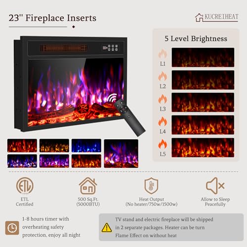 BREEZEHEAT 65'' Mid Century Modern Fluted TV Stand with 23" Fireplace, Curved Fireplace Entertainment Center for TVs Up to 75 Inches, Black Media Console Cabinet for Living Room BREEZEHEAT