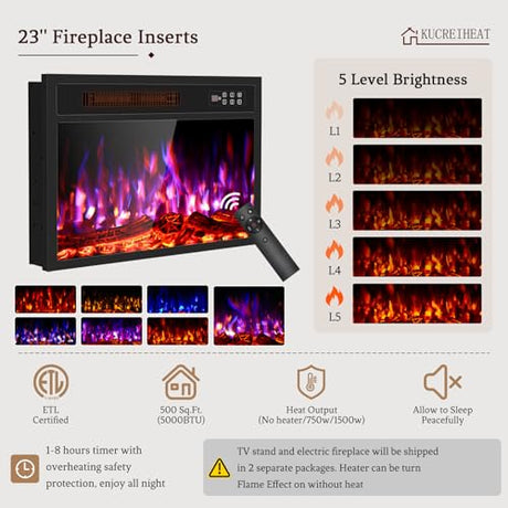BREEZEHEAT 65'' Mid Century Modern Fluted TV Stand with 23" Fireplace, Curved Fireplace Entertainment Center for TVs Up to 75 Inches, Black Media Console Cabinet for Living Room BREEZEHEAT