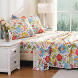 Bedlifes King Sheet Set Ultra Soft, Breathable, Silky Flower Deep Pocket 100% Microfiber Bedding, 4 Piece King Size with Floral Spring Design Bedlifes